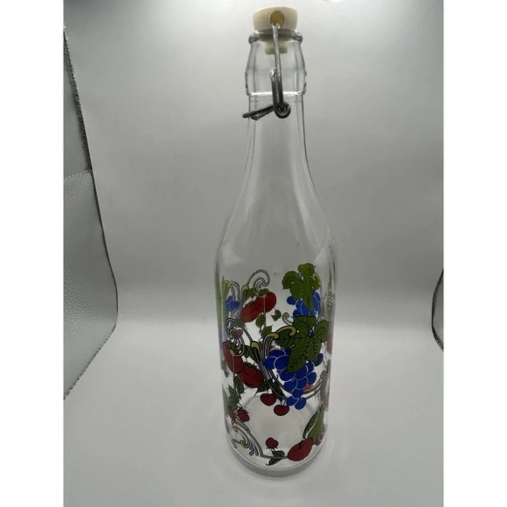 Vintage Hand Painted Home Brew Bottle Decanter With Stopper Grapes Strawberr 13